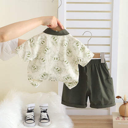 Full-Print Smiley Face Shirt Three-Piece Set BB59
