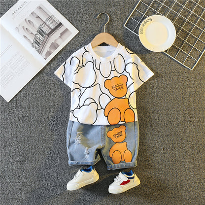 Cartoon Pattern Round Neck Short-Sleeved Two-Piece Set BB03