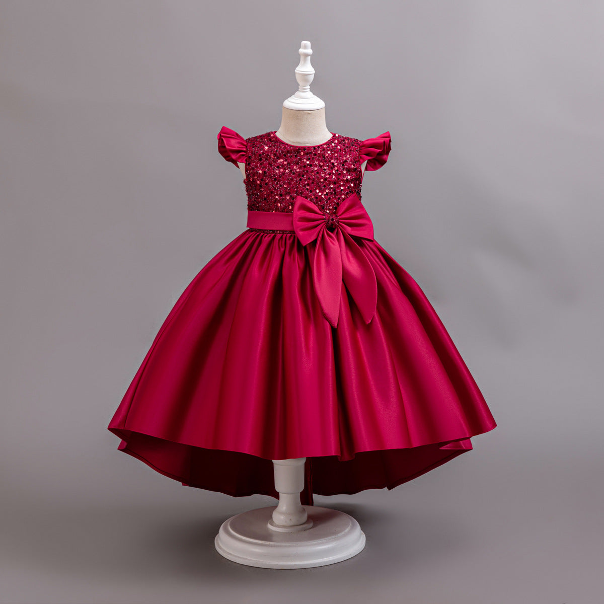Satin Sequined Train Princess Dress BB189