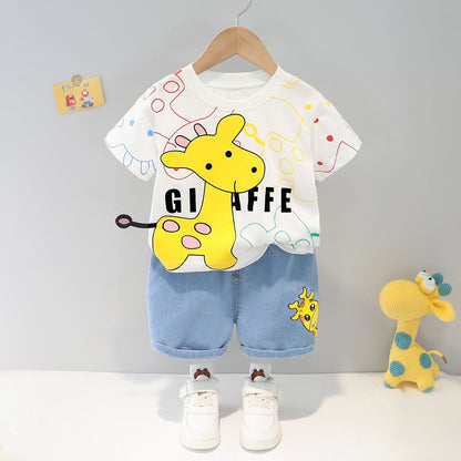 Cartoon Pattern Round Neck Short-Sleeved Two-Piece Set BB03