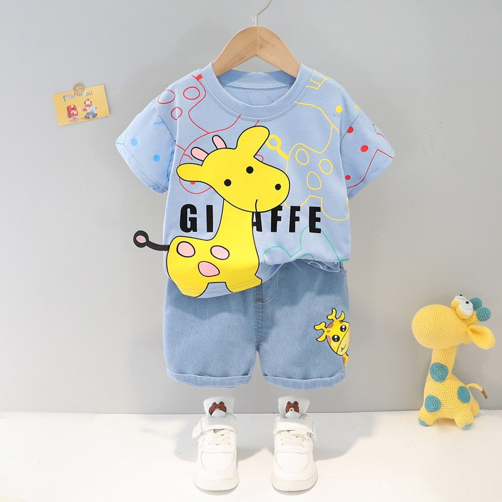 Cartoon Pattern Round Neck Short-Sleeved Two-Piece Set BB03