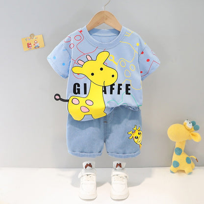 Cartoon Pattern Round Neck Short-Sleeved Two-Piece Set BB03