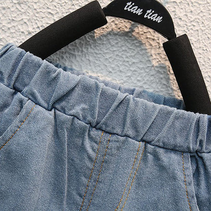 Short-Sleeved Lapel Denim Shorts and T-Shirt Set BB40