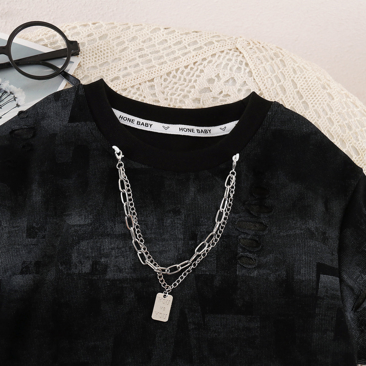 Boys Chain Hole Short-Sleeved Two-Piece Set BB60
