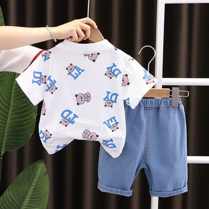 All -Over Bear Printed Two-Piece  Set BB55