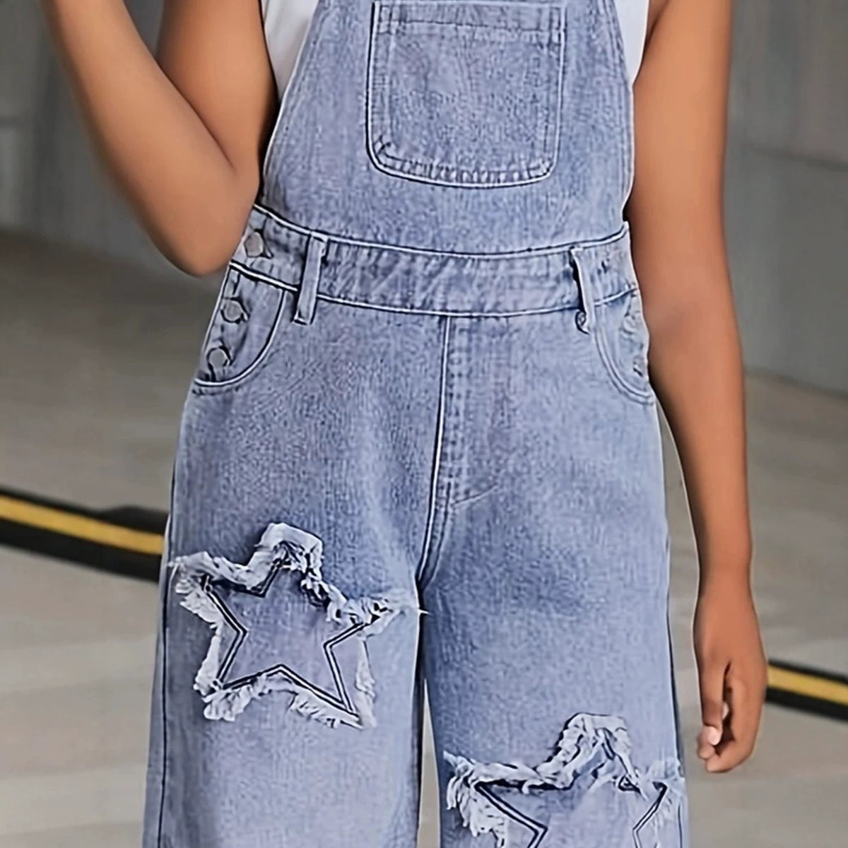 Girls Denim Romper Full-Leg Straight Pants BB34