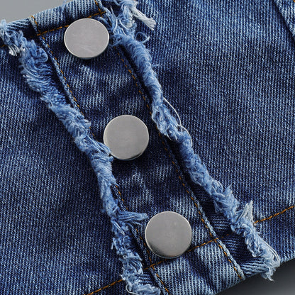 Flying Sleeve Denim Camisole Suit Two Set BB47