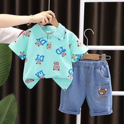 All -Over Bear Printed Two-Piece  Set BB55