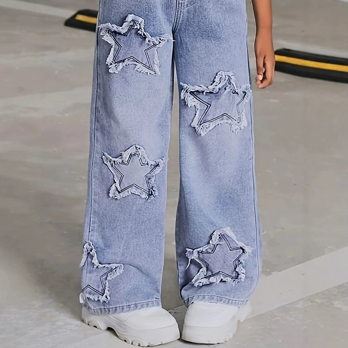 Girls Denim Romper Full-Leg Straight Pants BB34
