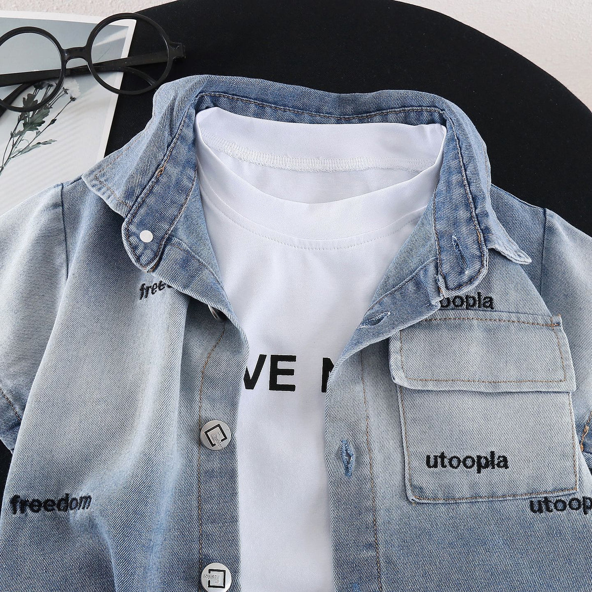 Denim Short-Sleeved Three-Piece Set BB53