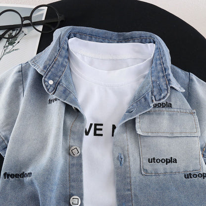 Denim Short-Sleeved Three-Piece Set BB53